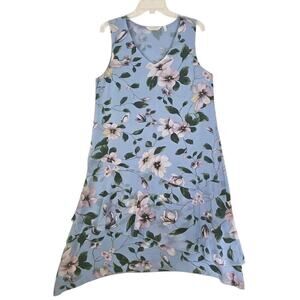 Soft Surroundings~Size M~Blue Floral Sleeveless Lined Summer Dress Asymmetrical.